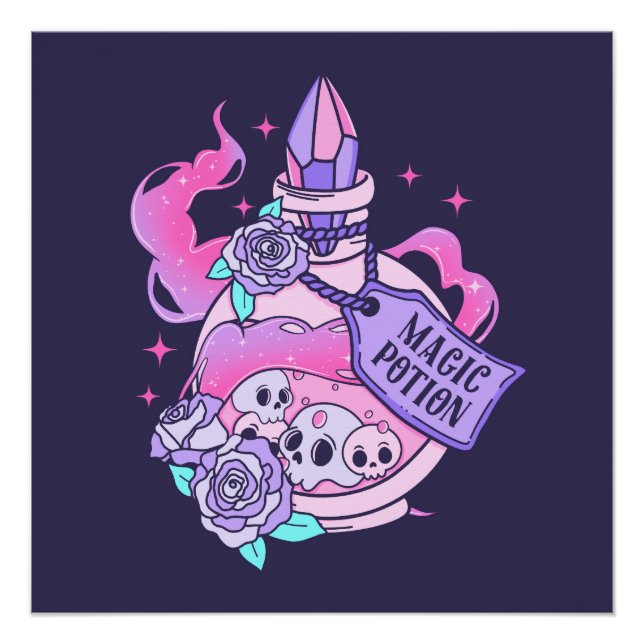 Poster Potion magique Cute Rose Halloween Potion bouteill (Devant)
