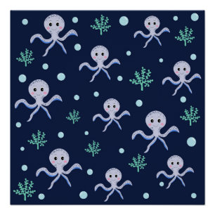 Poster Poulpe sous la mer motif pour enfants