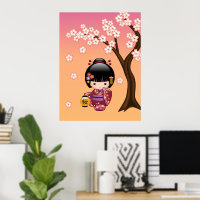 Poupée Sakura Kokeshi - Geisha Girl on Peach