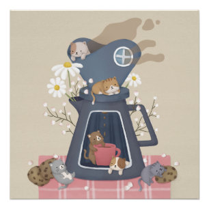 Poster Poussière à café et chatons