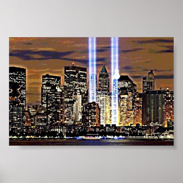 Poster Poutres lumineuses de la tour jumelle New York (Devant)