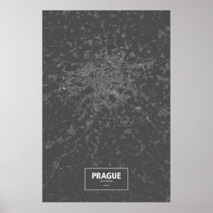 Poster Prague, République tchèque (blanc sur noir)