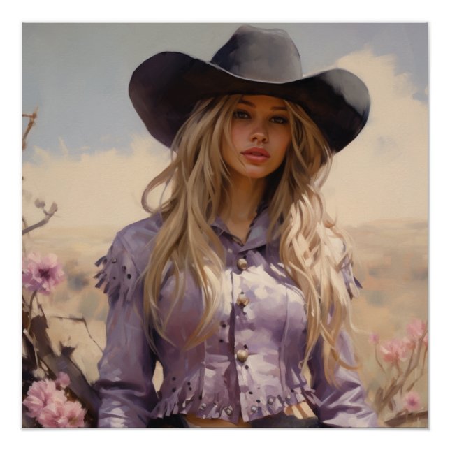 Poster Prairie Blossoms : Cowgirl Wall Art (Devant)