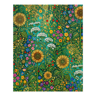 Poster Prairie de tournesols de Klimt