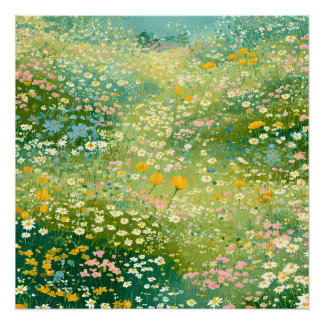 Poster Prairies Colorées de Fleurs Sauvages