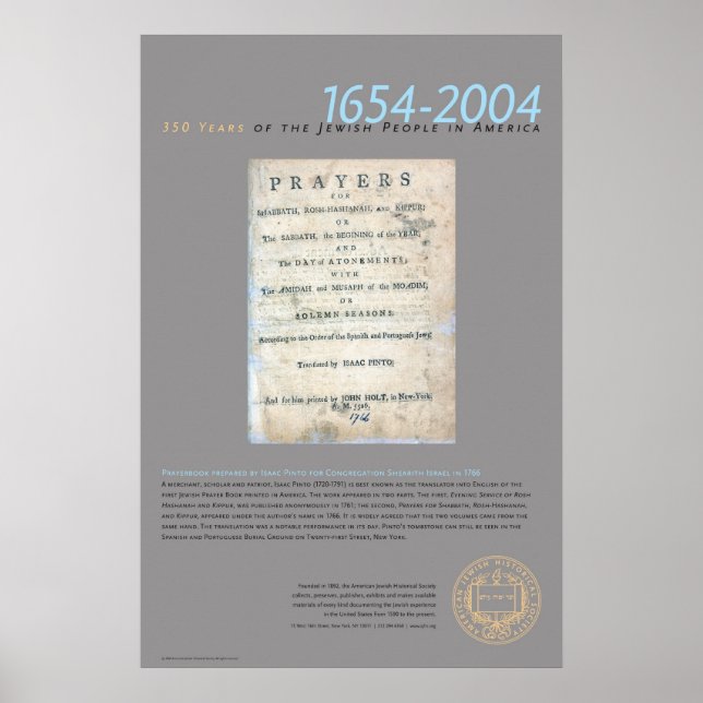 Poster Prayerbook Préparé Par Isaac Pinto (Devant)