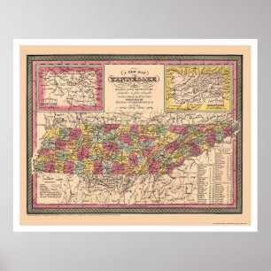 Poster Première Carte Du Tennessee 1850