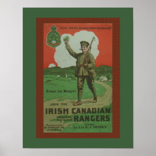 Poster Première Guerre mondiale Rangers canadiens irlanda