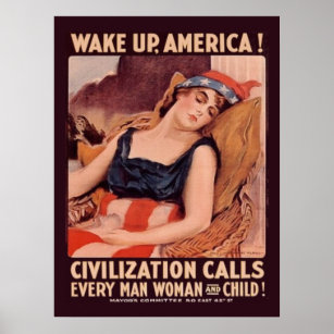 Poster Première Guerre mondiale vintage Réveillez l'Améri