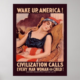 Poster Première Guerre mondiale vintage Réveillez l'Améri