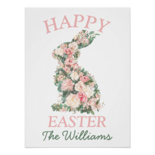 Poster Preppy Floral Pastel Pâques Bunny Personnalisé Acc