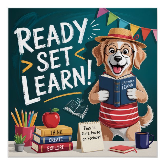 Poster Prêt à Apprendre Chien Enseignant Mignon Retour à  (Devant)