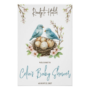 Poster Prêt pour Hatch ! Baby shower aux oiseaux mignons 