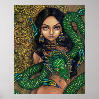 Poster Prêtesse de Quetzalcoatl Art Imprimer Dragon aztèq