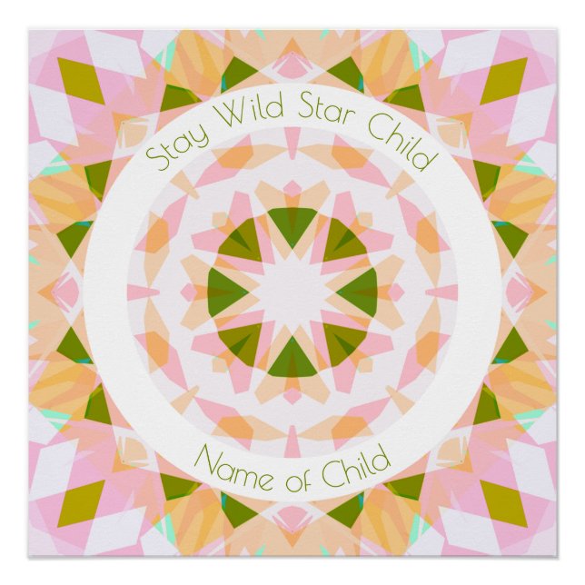 Poster Pretty Pink Green Stay Wild Star Child Fun Nursery (Devant)