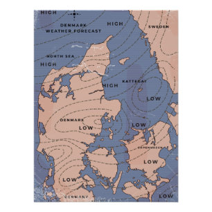 Poster Prévisions météo vintage Danemark