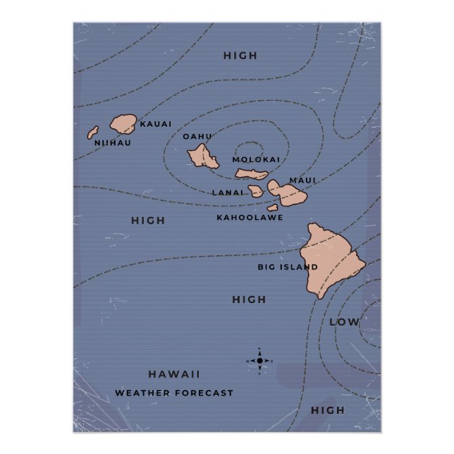 Poster Prévisions météo vintage Hawaï (Devant)