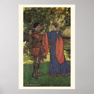 Poster Prince Chevalier Héros Vintage Princesse Armure Br