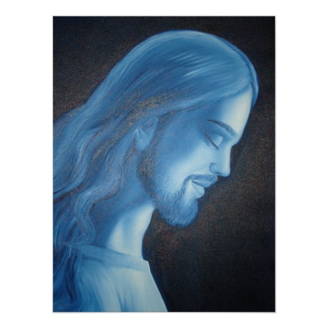 Poster Prince de la Paix : Profil de Jésus bleu (Devant)