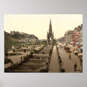 Poster Princes Street, le château et Scott Monument