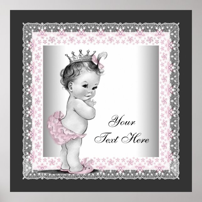 Poster Princesse bébé vintage rose (Devant)