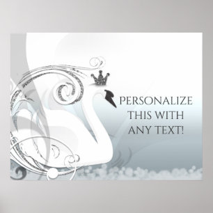 Poster Princesse Cygne Argent & Blanc Élégant Party sur m