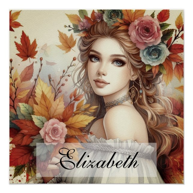 Poster Princesse de automne vintage avec feuilles d'autom (Devant)