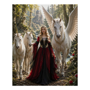 Poster Princesse de la Forêt Enchantée des Licornes