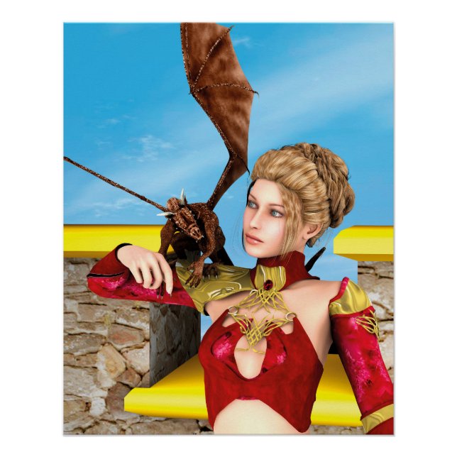 Poster Princesse Dragon Fantastique Art Numérique (Devant)