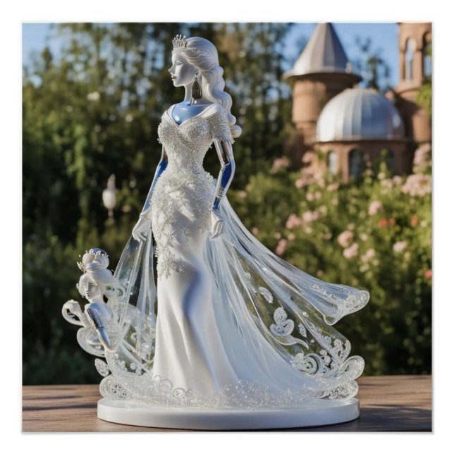 Poster princesse en verre cristal avec robe blanche (Devant)