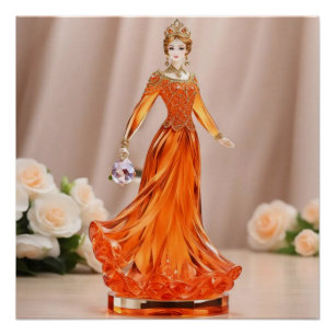 Poster princesse en verre cristal avec robe orange