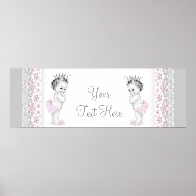 Poster Princesse jumelles bébé fille rose et gris (Devant)