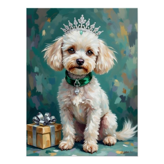 Poster Princesse Poodle Blanc Glamour Art de Noël (Devant)