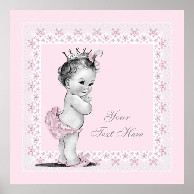 Poster Princesse Rose Adorable Bébé Fille Vintage (Devant)