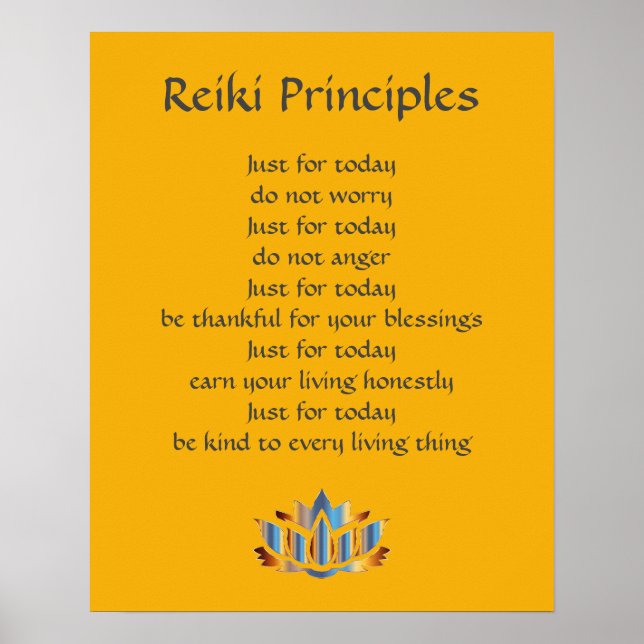 Poster Principes Reiki Jaune / Mustard /Lotus Or (Devant)