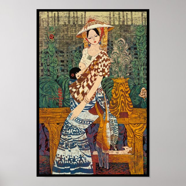 Poster Printemps Chen Yongle oriental dame et enfant (Devant)