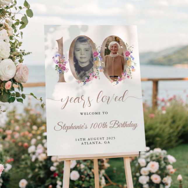 Poster Printemps Floral Photo 100e anniversaire Bienvenue (Créateur téléchargé)