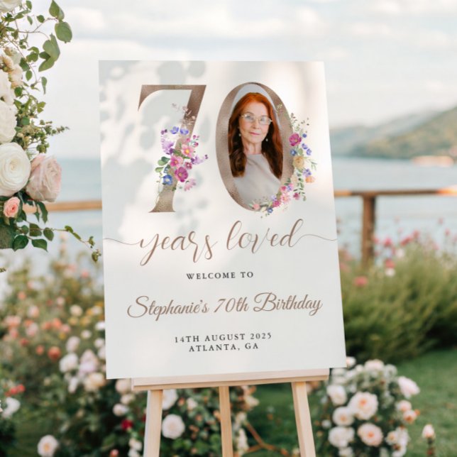 Poster Printemps Floral Photo 70e anniversaire Bienvenue (Créateur téléchargé)