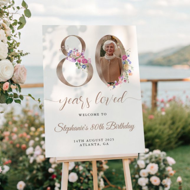 Poster Printemps Floral Photo 80e anniversaire Bienvenue (Créateur téléchargé)