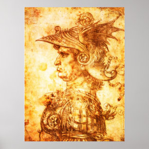 Poster PROFIL DE GUERRIER EN CASQUE DE DRAGON Dessin Sépi