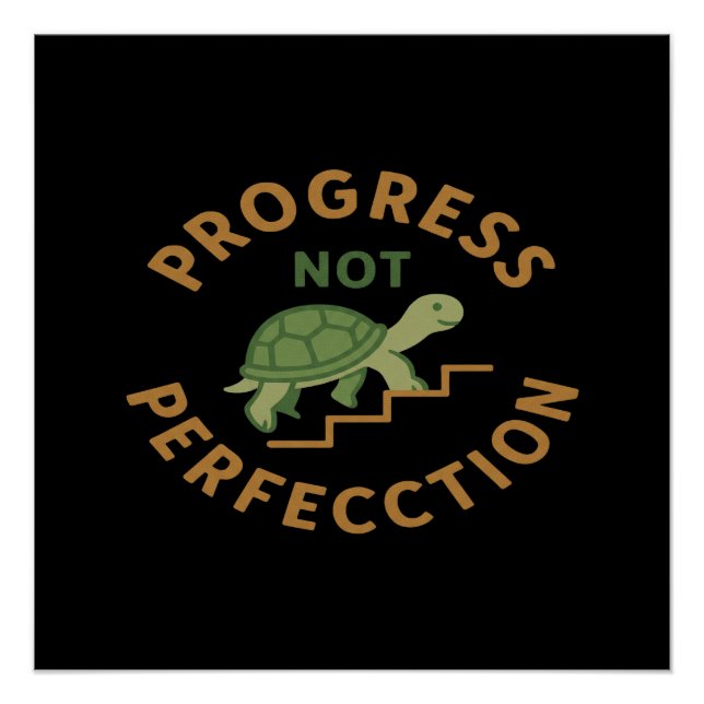Poster Progress not Perfection - Cute Turtle Motivational (Devant)