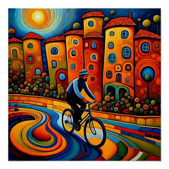 Poster Promenade à vélo au coucher du soleil 5 (Devant)