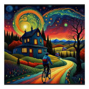Poster Promenade à vélo sur la nuit étoilée 5