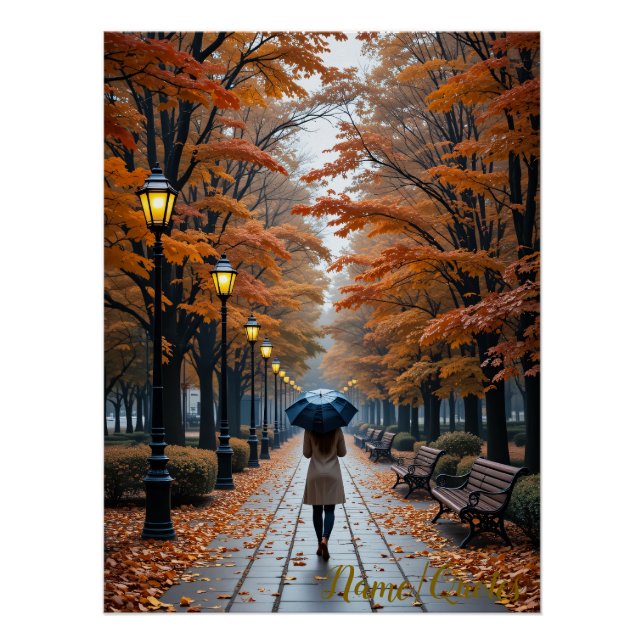 Poster Promenade Automnale – Sentier de Feuilles Dorées (Devant)