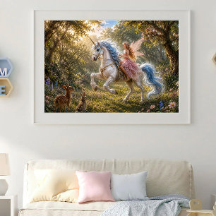 Poster Promenade enchantée de la licorne de la fée