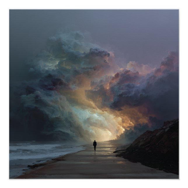 Poster Promeneur Solitaire Porte Nuageuse de Tempête (Devant)