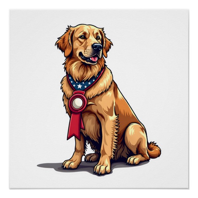 Poster Proud American Golden Retriever Vintage Tee 4 (Devant)