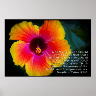 Poster Psaume 27:4 Hibiscus sur noir