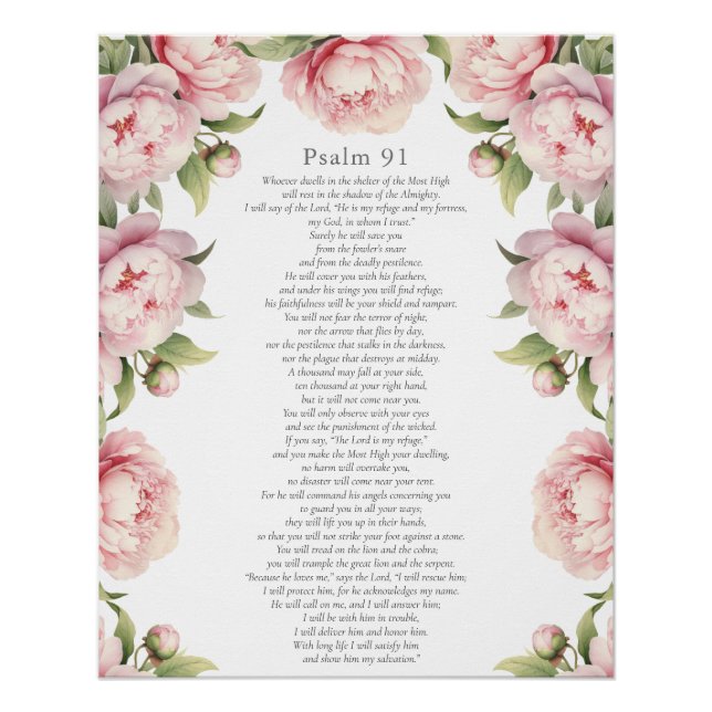 Poster Psaume 91 Écriture Biblique Floral Blush (Devant)