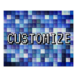 Poster Pseudo de joueur personnalisé Blue 8-Bit Pixel Mot